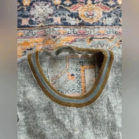 NWOT Anthropologie Knitted And Knotted Gray Gold Floral Wool Peplum Dress Large - Picture 3 of 8